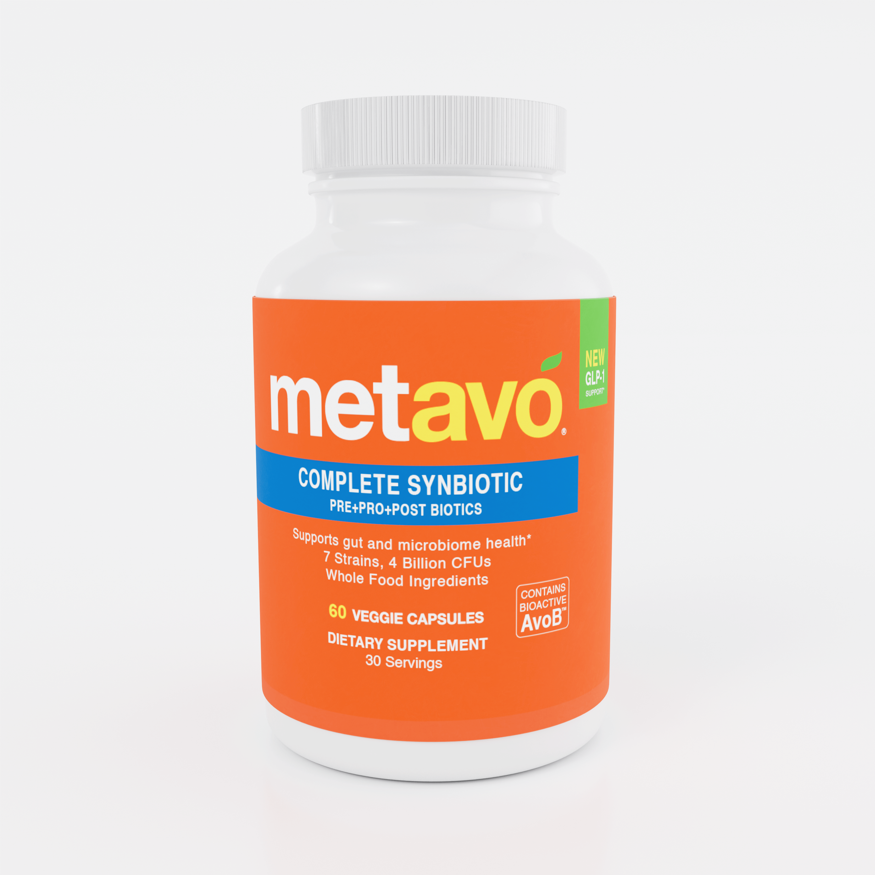 Metavo.com Metavo GLP-1 Metavo Complete Synbiotic - Pre+Pro+Postbiotics with AvoB™ for Gut Health & Metabolism (60 Veggie Capsules)