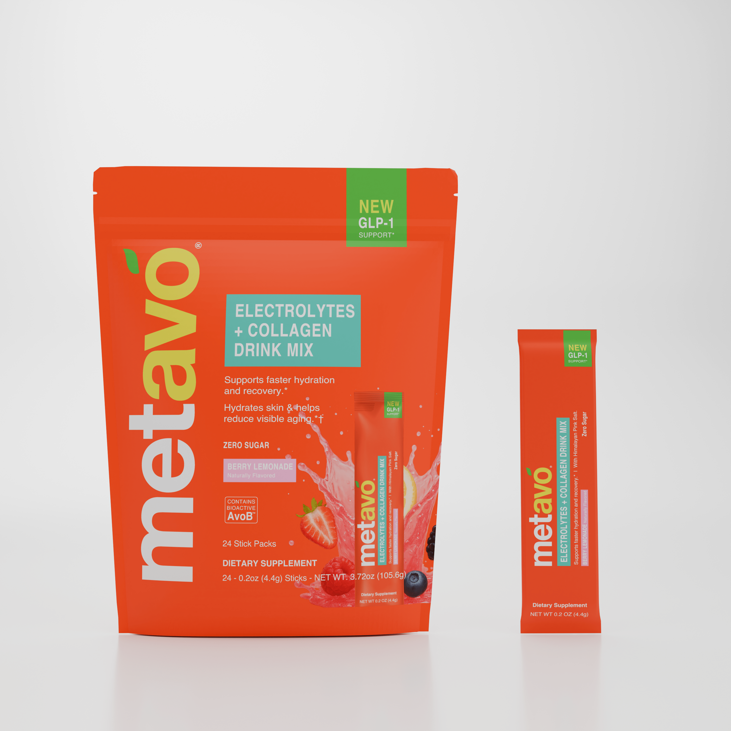 Metavo.com Metavo GLP-1 Metavo Electrolytes + Collagen Drink Mix with AvoB™ - Hydration, Recovery & Anti-Aging Support Berry Lemonade